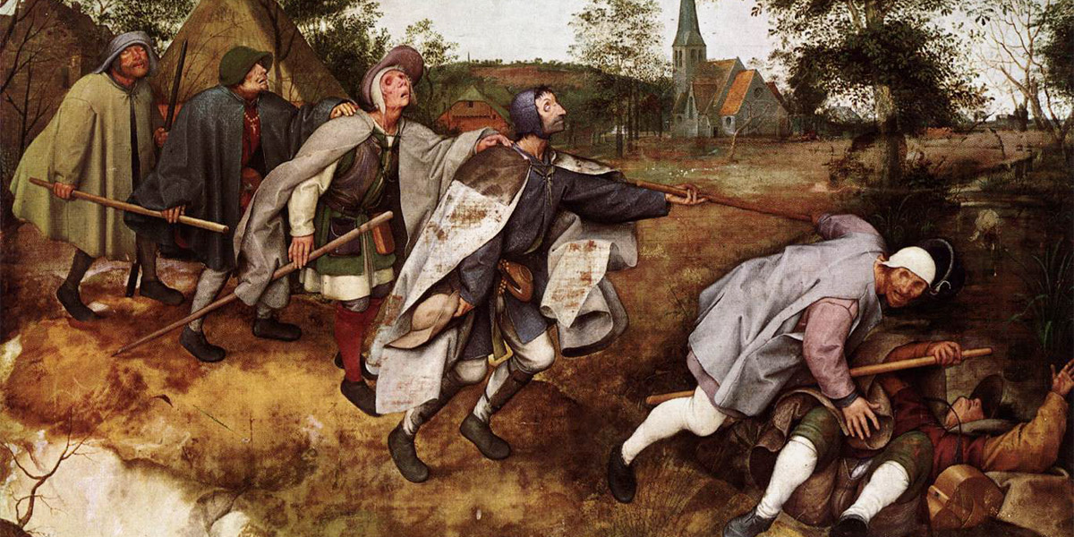 Pieter Bruegel d. Ä. (um 1525/30 – 1569 Brüssel): »De parabel der blinden«, 1568 (Ausschnitt). Tempera auf Leinwand, 86 × 154 cm. Napoli, Museo Nazionale di Capodimonte Public Domain