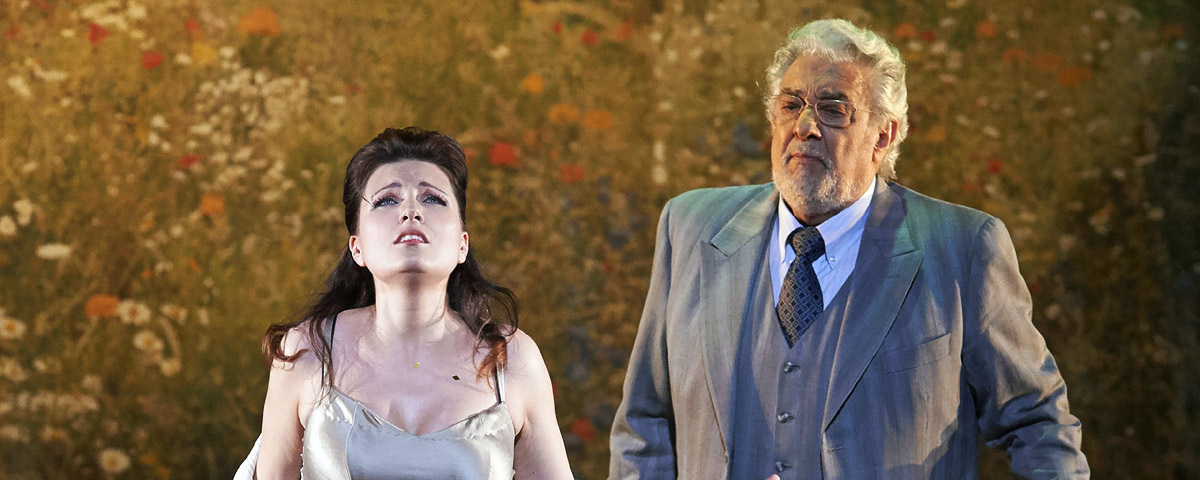 »La traviata«, 2. Akt: Violetta Valéry (Marina Rebeka) im Duett mit Giorgio Germont (Plácido Domingo) © Wiener Staatsoper GmbH/Michael Pöhn