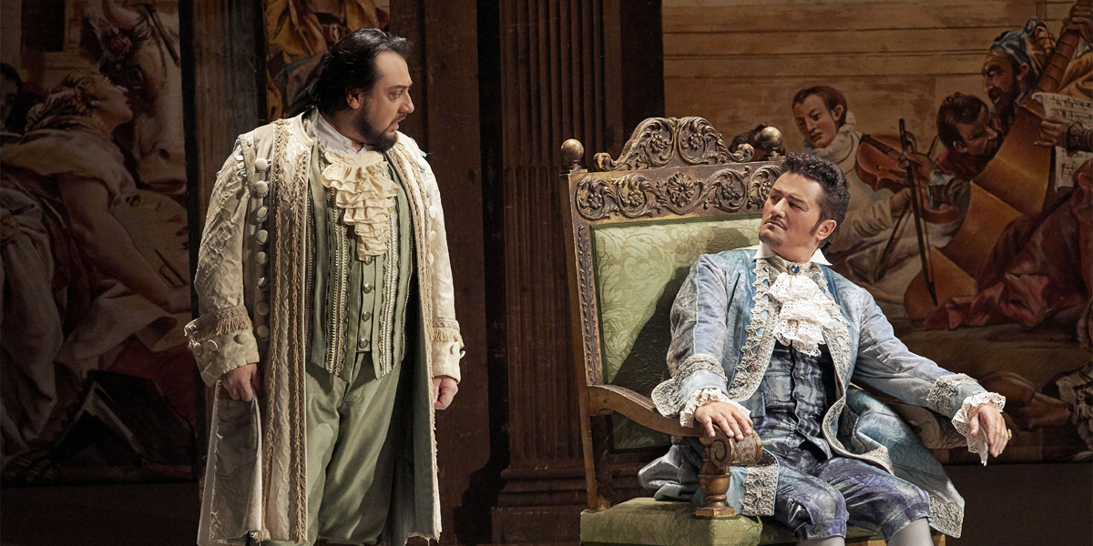 »Un ballo in maschera«, 1. Akt: George Petean (Renato/Graf René Ankarström) und Piotr Beczała (Gustavo/Gustaf III.) © Wiener Staatsoper/Michael Pöhn