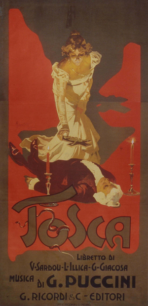 Titelseite der Erstausgabe des Klavierauszuges von Puccinis Oper » Tosca «, herausgegeben von G. Ricordi Public Domain