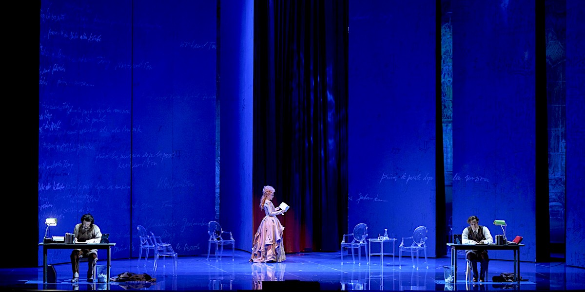 » Capriccio «: Andrè Schuen (Olivier), Maria Bengtsson (Gräfin/Madeleine) und Daniel Behle (Flamand) © Wiener Staatsoper GmbH/Michael Pöhn