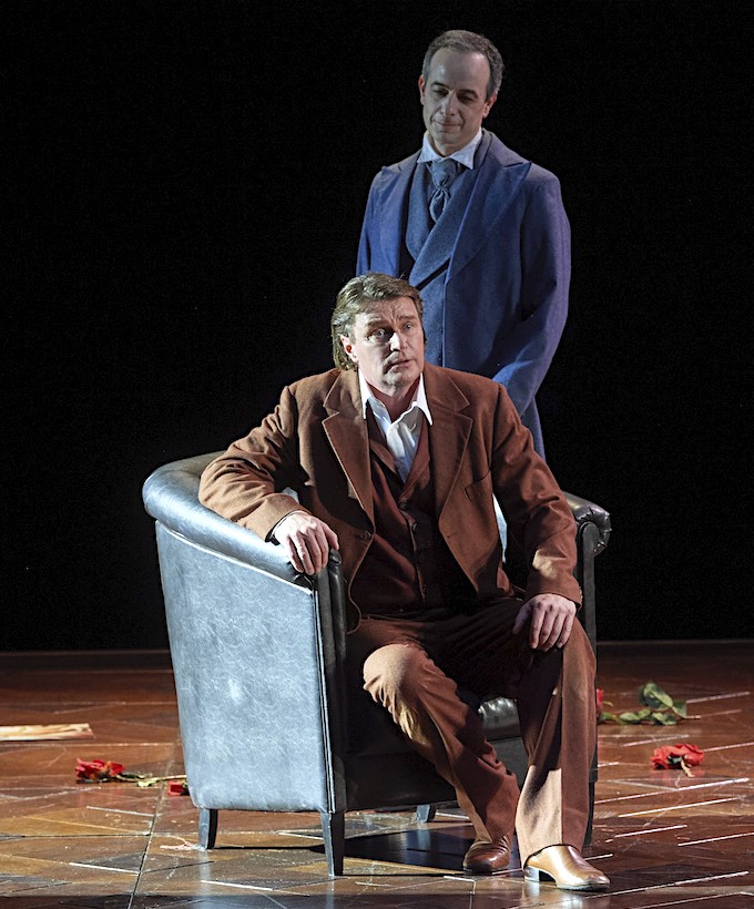 » Die tote Stadt «, 1. Bild: Klaus Florian Vogt (Paul) und Adrian Eröd (Frank) © Wiener Staatsoper GmbH/Michael Pöhn